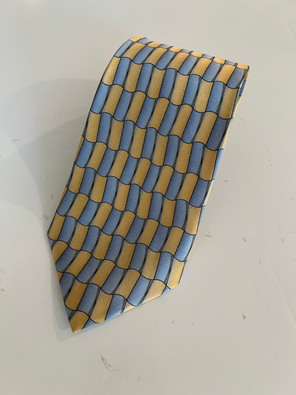 Cocktail Colors 100% Silk Men's Neck Tie Gold & Blue Geometric JL